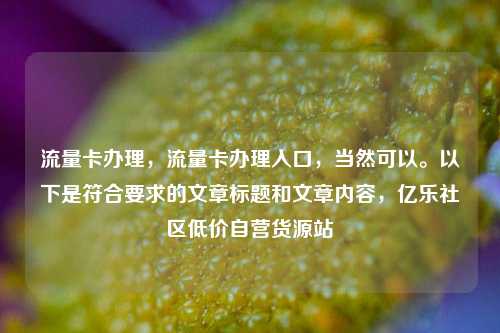流量卡办理，流量卡办理入口	，当然可以。以下是符合要求的文章标题和文章内容，亿乐社区低价自营货源站  第1张